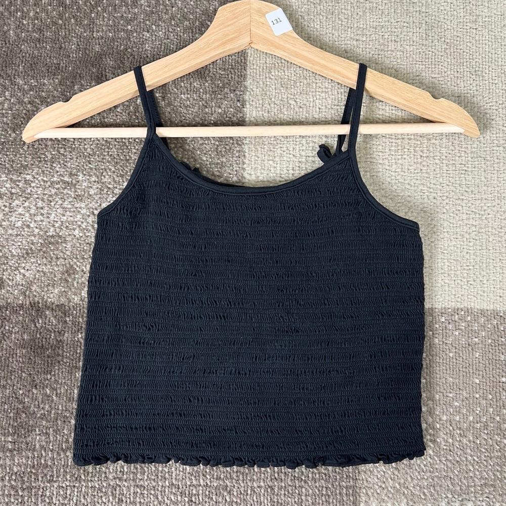 Brandy Melville Black Smocked Spaghetti Strap Crop Tank Top Women One Size Small